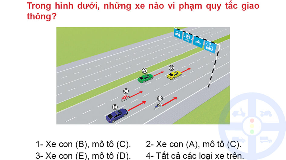 Trong hình dưới, những xe nào vi phạm quy tắc giao thông?
